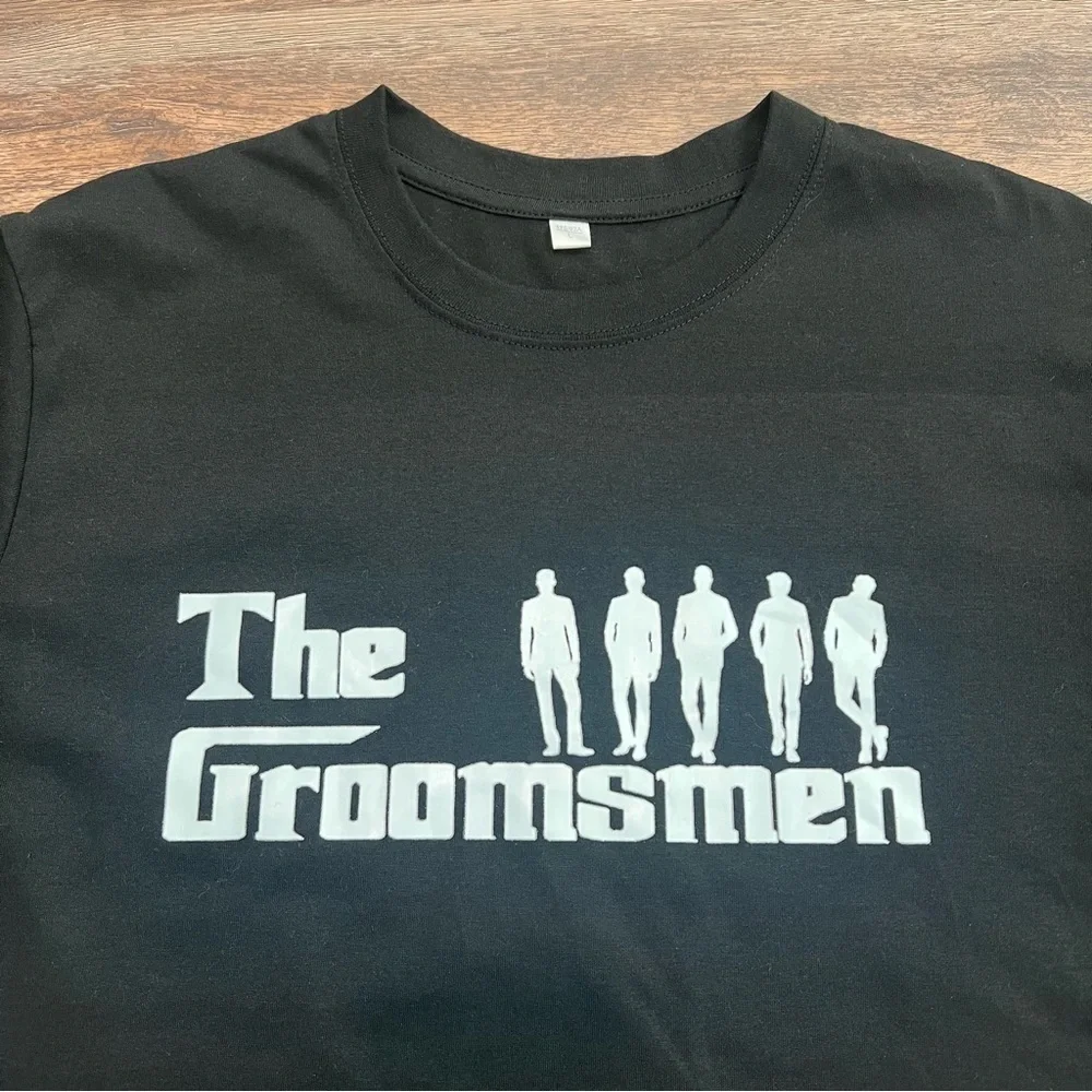 The Groomsmen Black Graphic T-Shirt Men’s Large Wedding Bachelor Party Tee - Picture 2 of 5